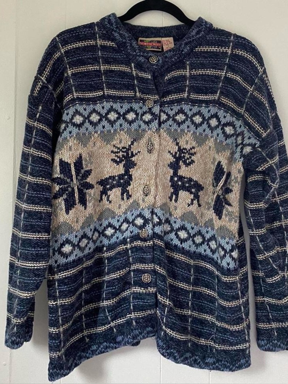 Northcrest Navy and Cream Reindeer Patterned Men’s Cardigan